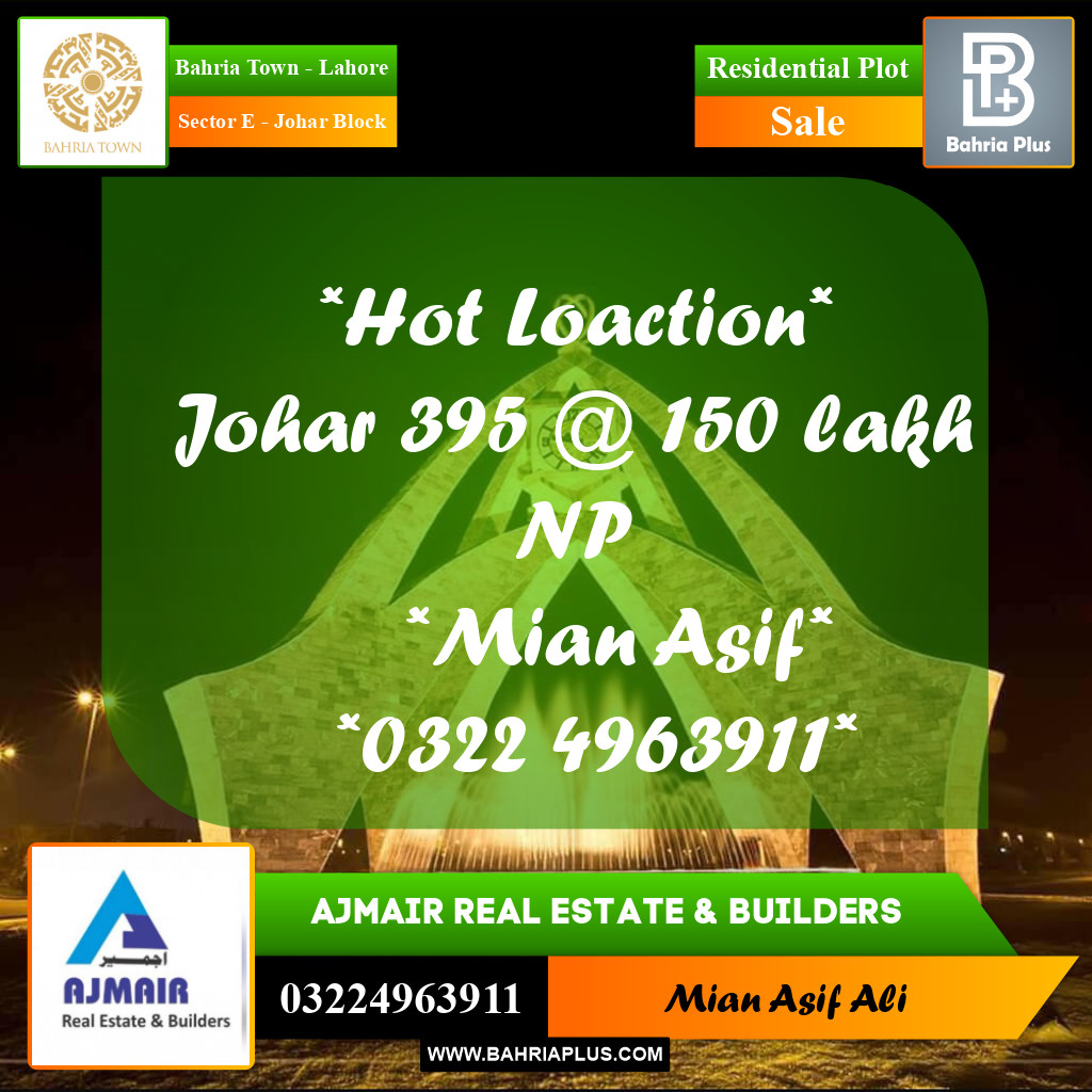 Residential Plot for Sale in Sector E - Johar Block -  Bahria Town, Lahore - (BP-245588)