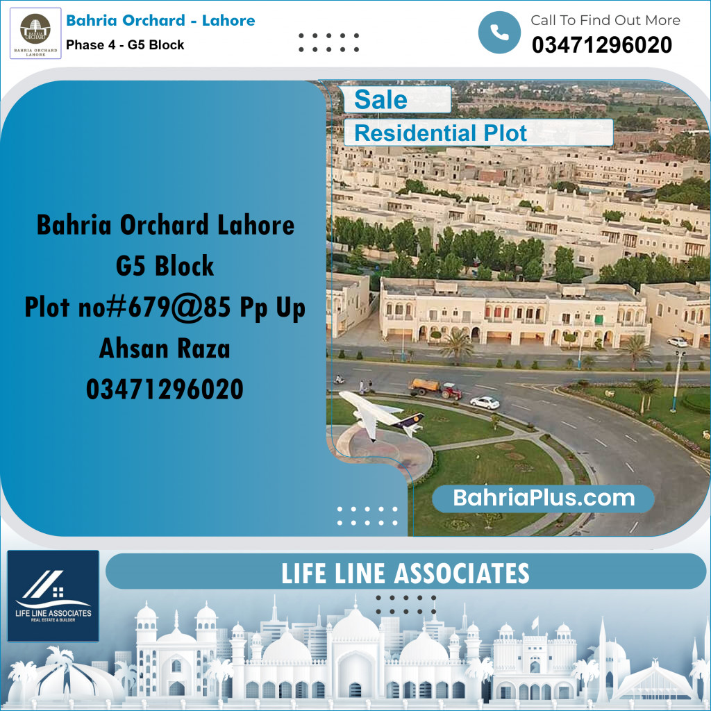 10 Marla Residential Plot for Sale in Phase 4 - G5 Block -  Bahria Orchard, Lahore - (BP-245612)