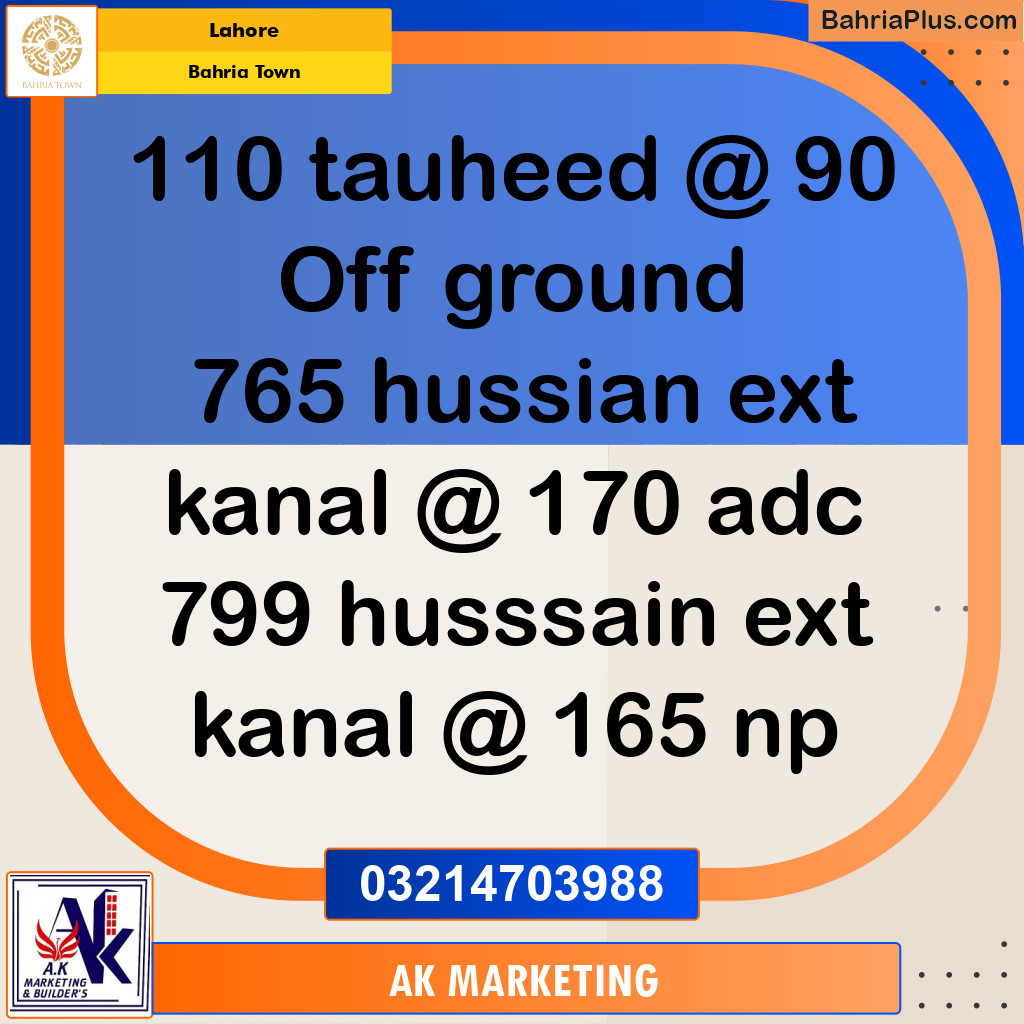 Residential Plot for Sale in Bahria Town, Lahore - (BP-245632)