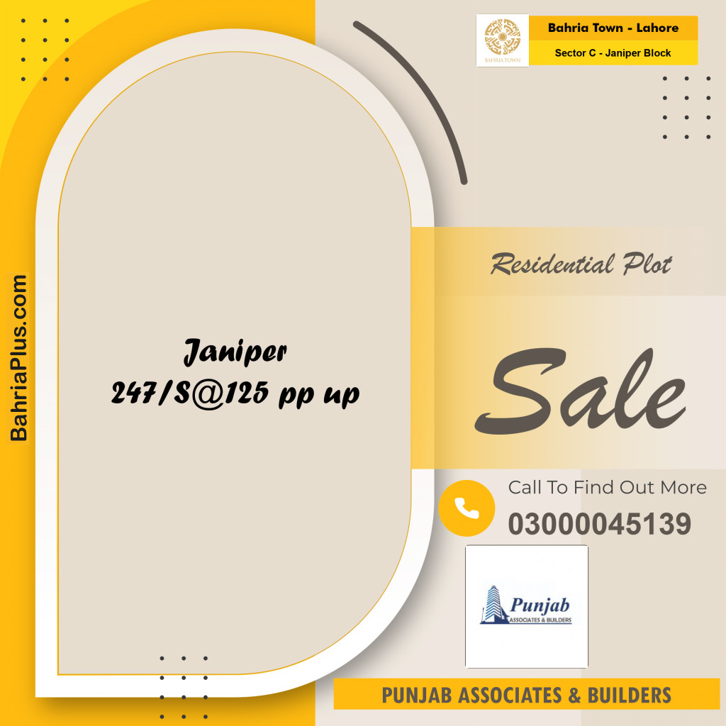10 Marla Residential Plot for Sale in Sector C - Janiper Block - Bahria Town, Lahore - (BP-245652)