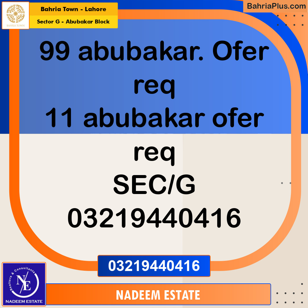 Residential Plot for Sale in Sector G - Abubakar Block -  Bahria Town, Lahore - (BP-245671)