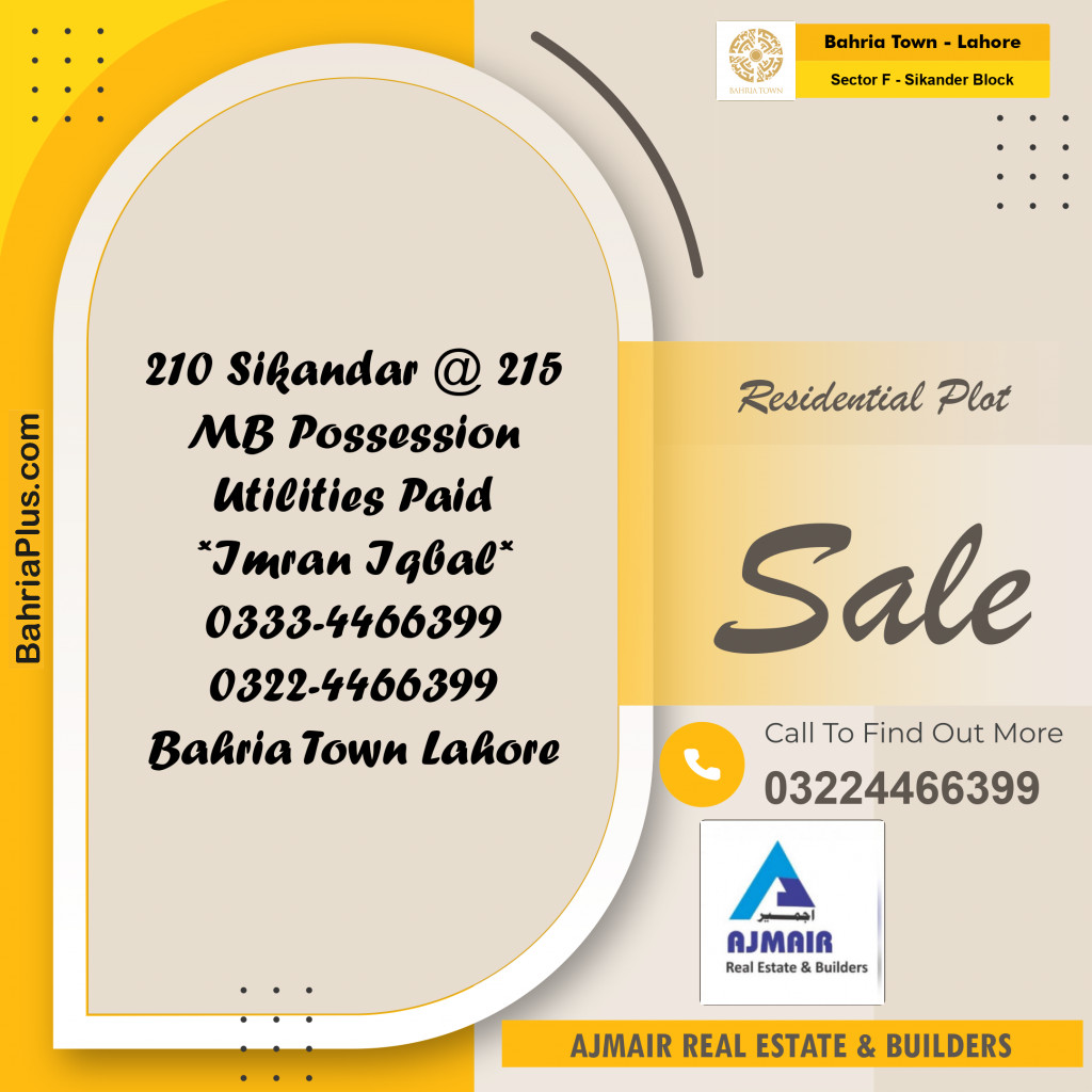 1 Kanal Residential Plot for Sale in Sector F - Sikander Block -  Bahria Town, Lahore - (BP-245686)