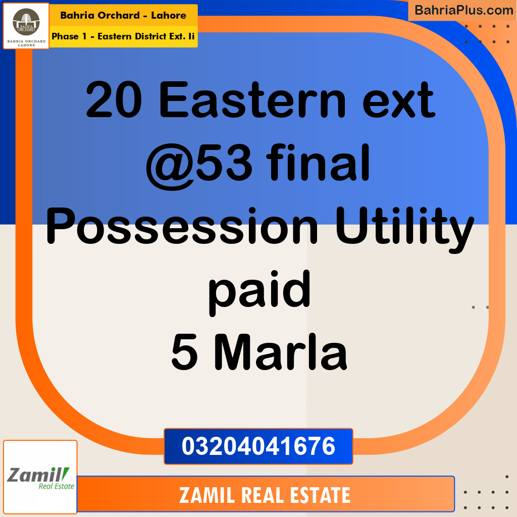 5 Marla Residential Plot for Sale in Phase 1 - Eastern District Ext. II - Bahria Orchard, Lahore - (BP-245891)