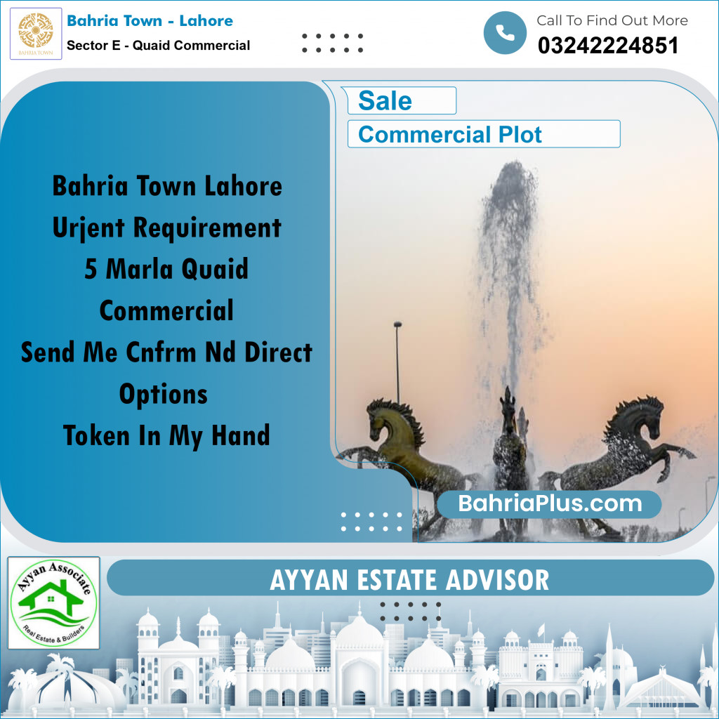 5 Marla Commercial Plot for Sale in Sector E - Quaid Commercial -  Bahria Town, Lahore - (BP-245939)