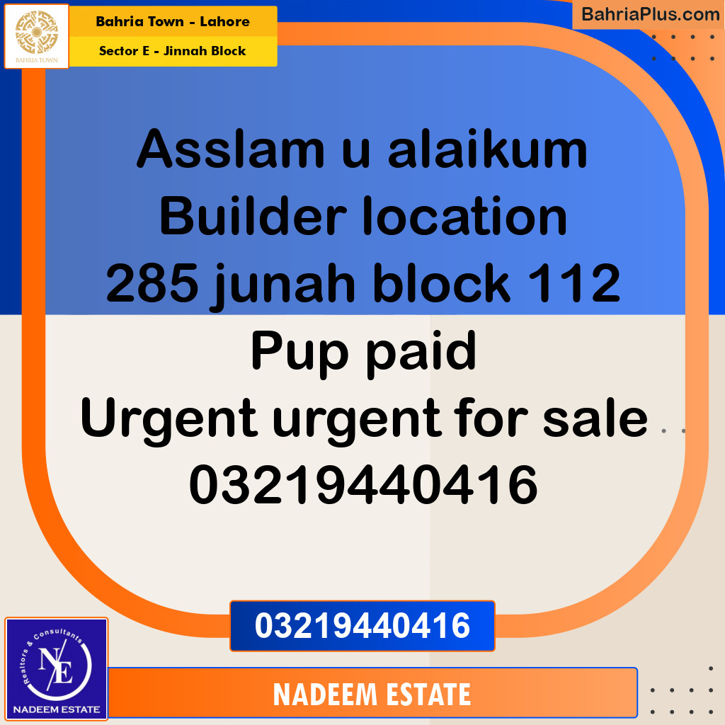 Residential Plot for Sale in Sector E - Jinnah Block -  Bahria Town, Lahore - (BP-245955)
