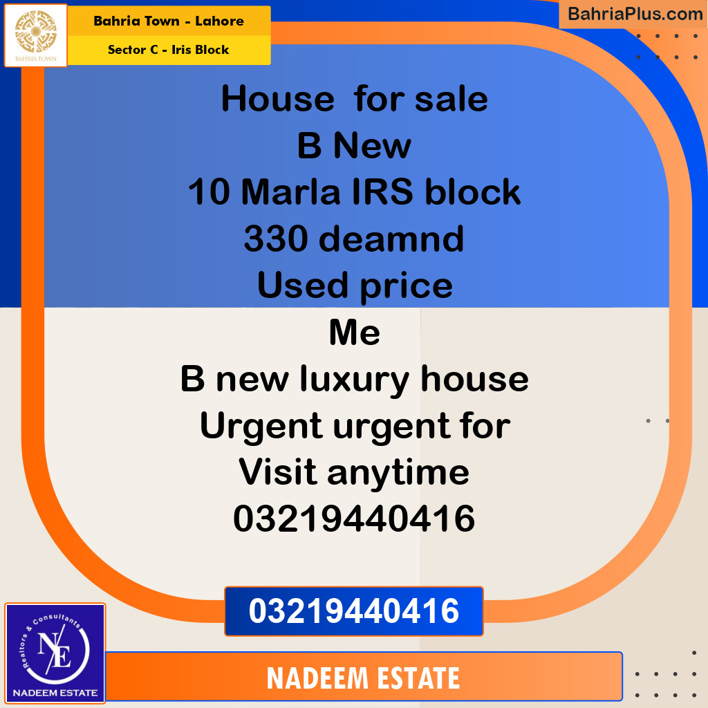 Residential House for Sale in Sector C - Iris Block -  Bahria Town, Lahore - (BP-245960)