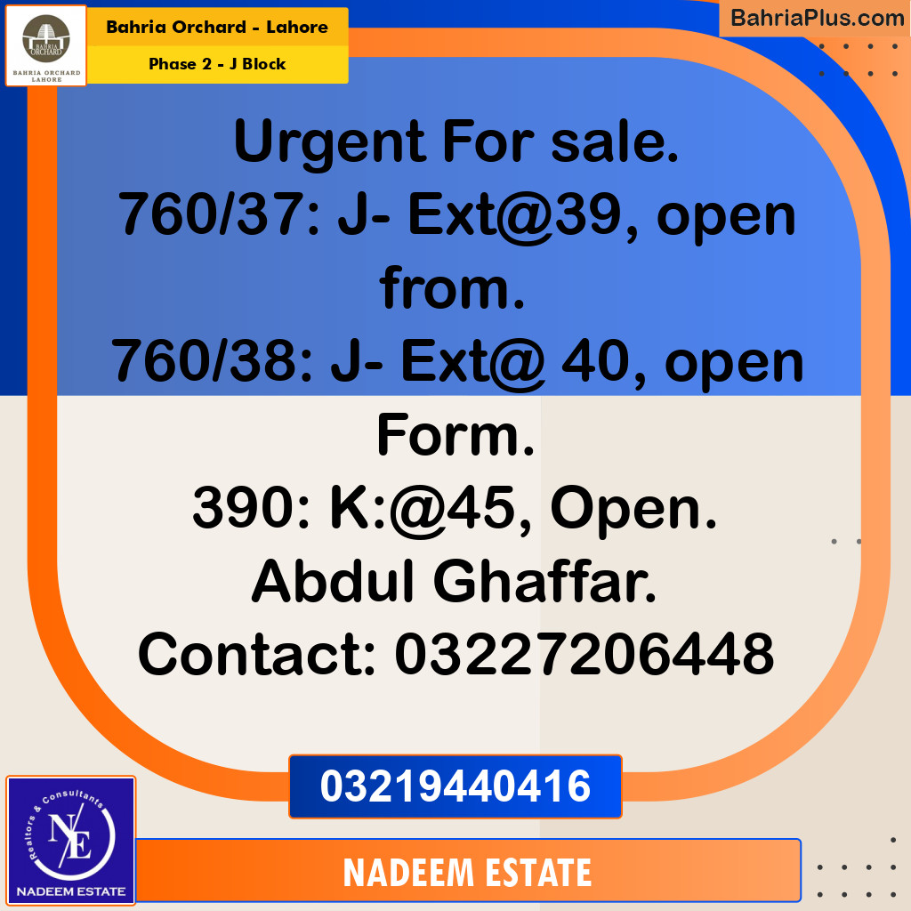 Residential Plot for Sale in Phase 2 - J Block -  Bahria Orchard, Lahore - (BP-245997)