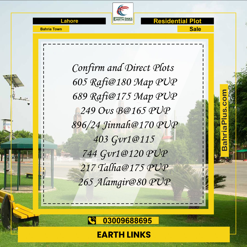 Residential Plot for Sale in Bahria Town, Lahore - (BP-246112)