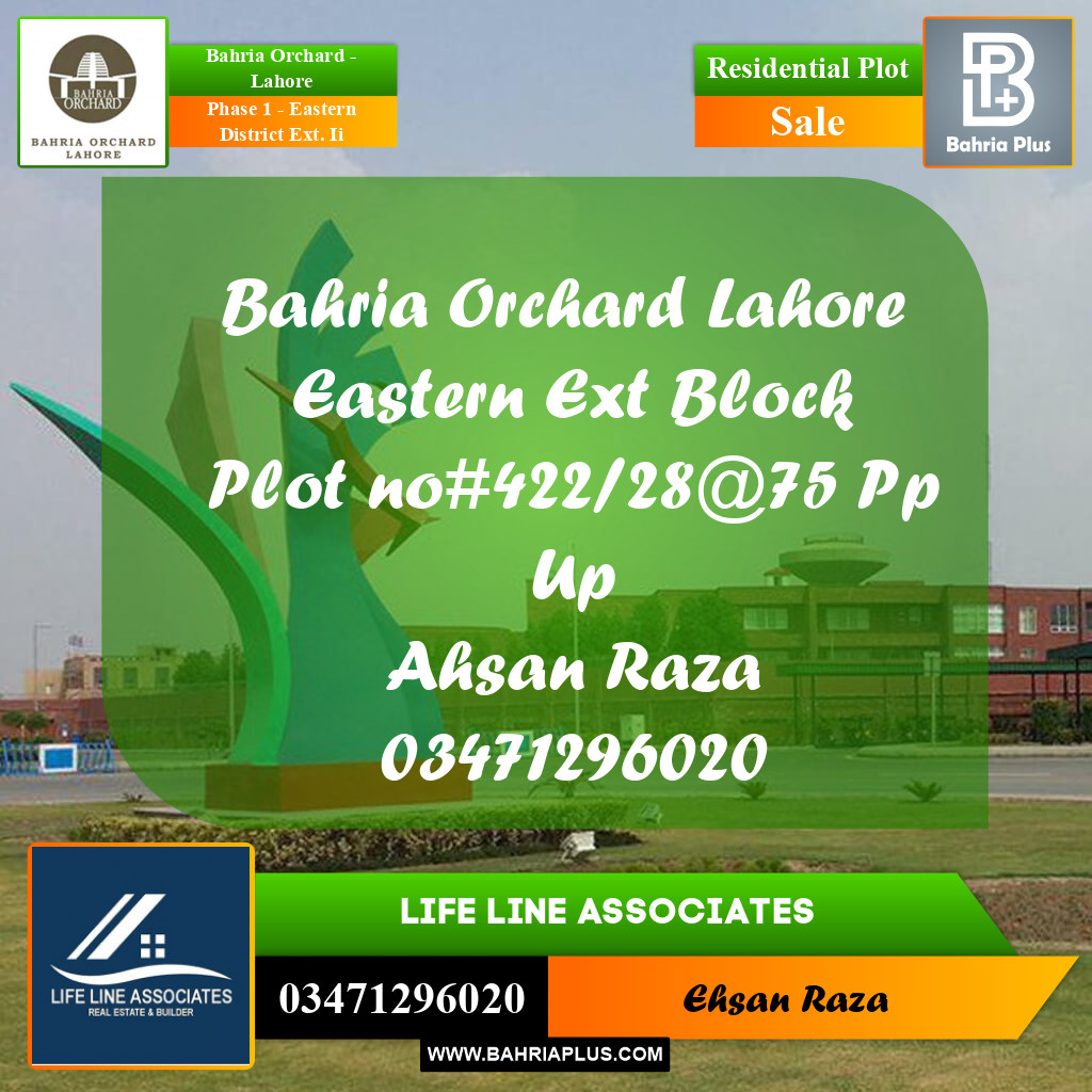 8 Marla Residential Plot for Sale in Phase 1 - Eastern District Ext. II -  Bahria Orchard, Lahore - (BP-246129)
