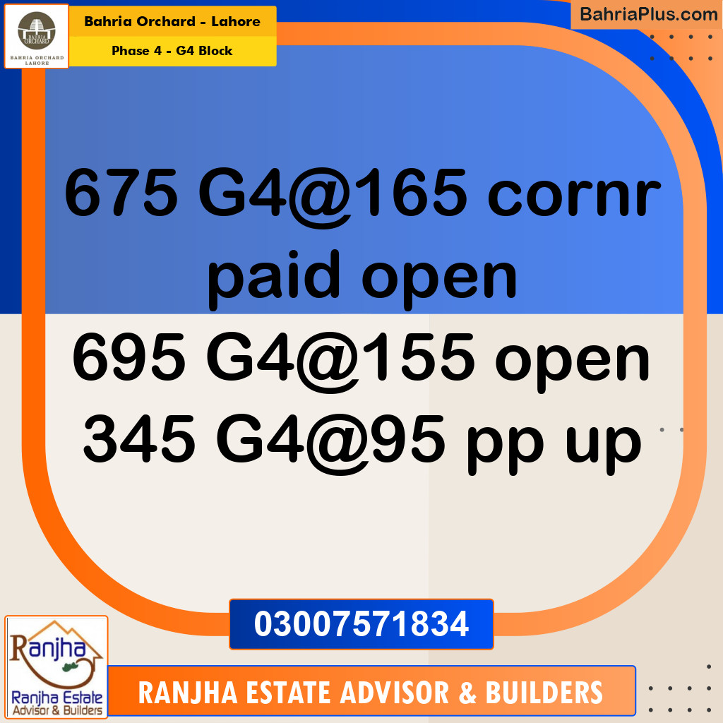 1 Kanal Residential Plot for Sale in Phase 4 - G4 Block -  Bahria Orchard, Lahore - (BP-246150)