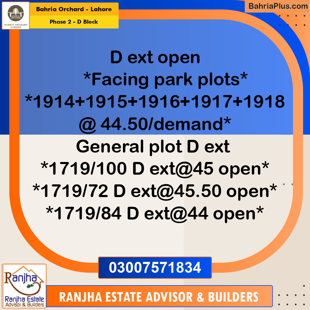 5 Marla Residential Plot for Sale in Phase 2 - D Block -  Bahria Orchard, Lahore - (BP-246152)