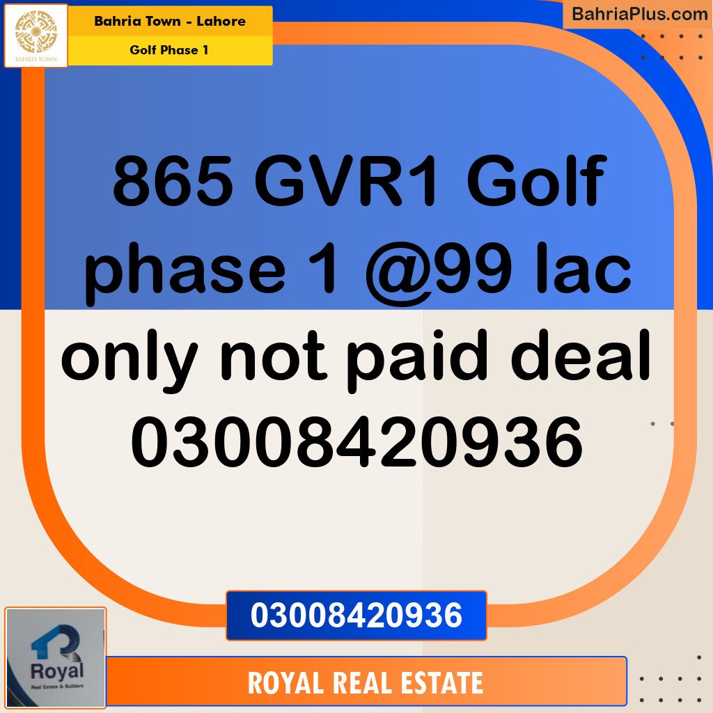 10 Marla Residential Plot for Sale in Golf Phase 1 -  Bahria Town, Lahore - (BP-246194)
