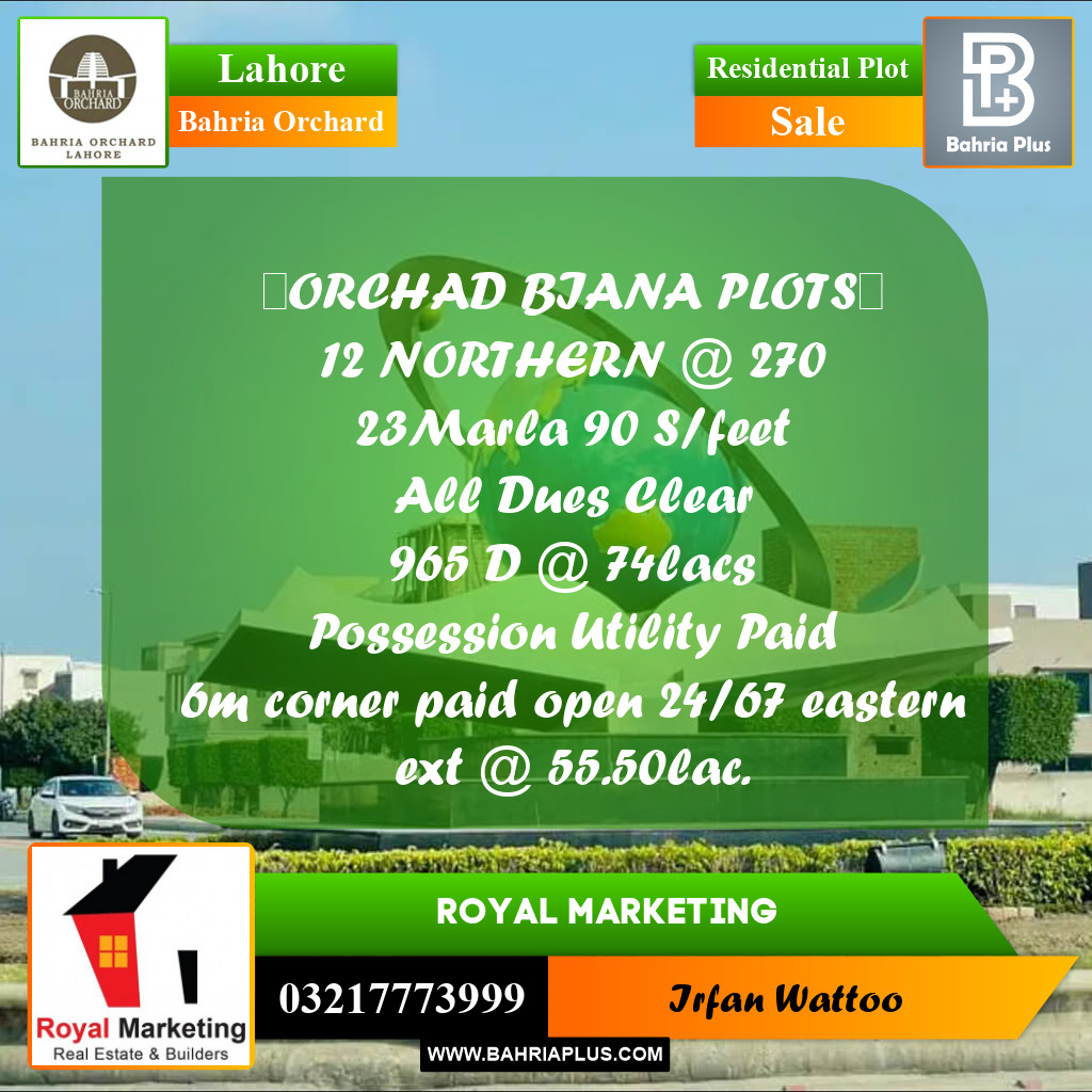 Residential Plot for Sale in Bahria Orchard, Lahore - (BP-246216)
