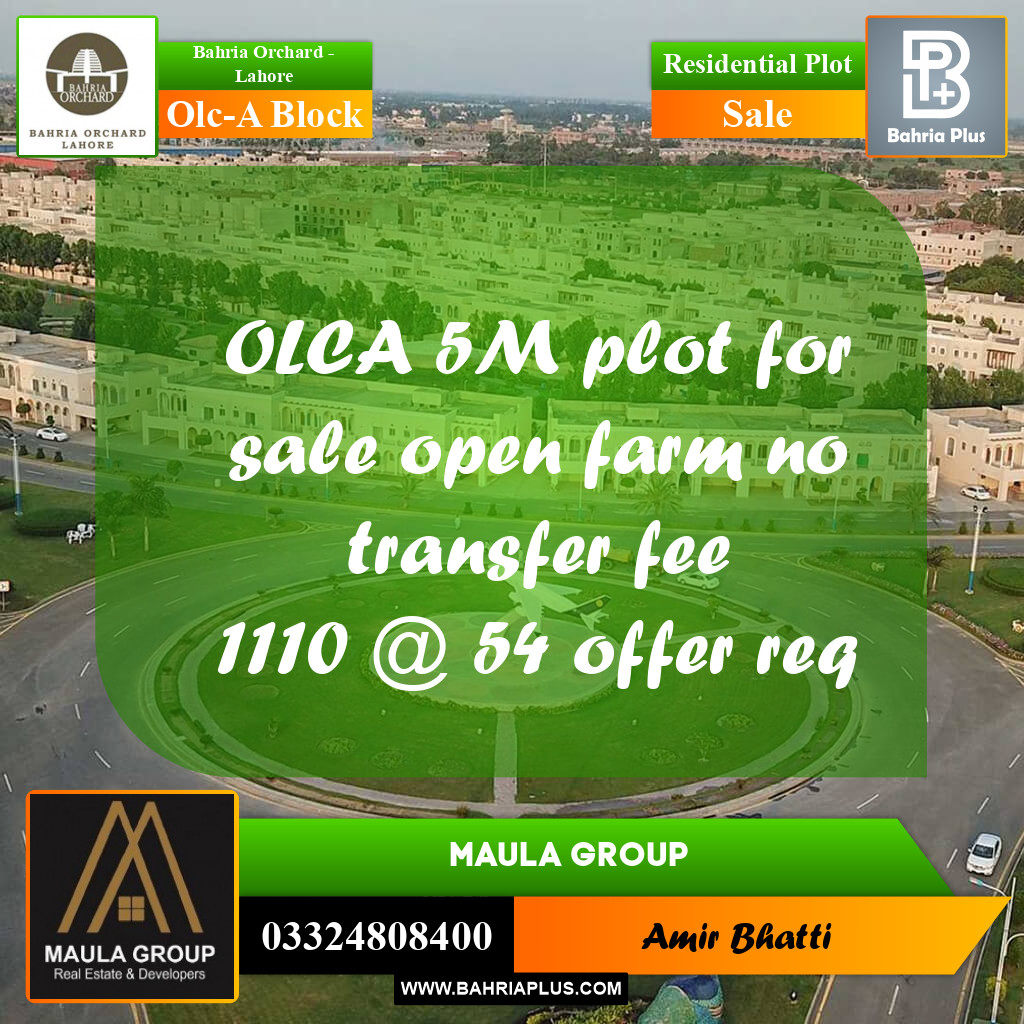 5 Marla Residential Plot for Sale in OLC-A Block -  Bahria Orchard, Lahore - (BP-246241)