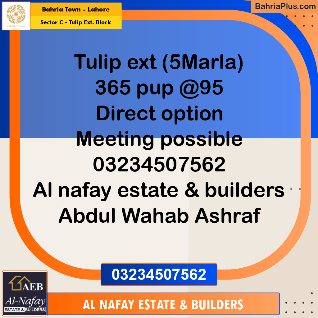 5 Marla Residential Plot for Sale in Sector C - Tulip Ext. Block - Bahria Town, Lahore - (BP-246244)