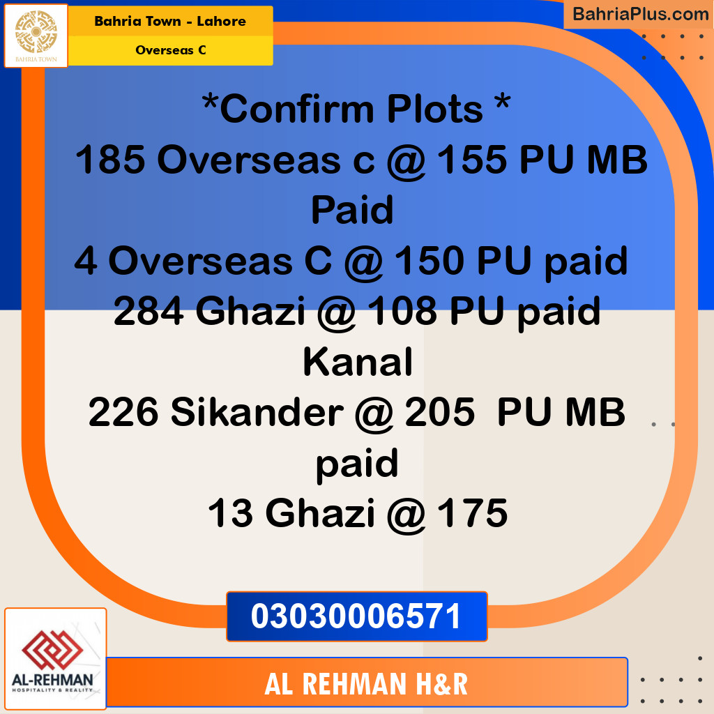 10 Marla Residential Plot for Sale in Overseas C - Bahria Town, Lahore - (BP-246254)