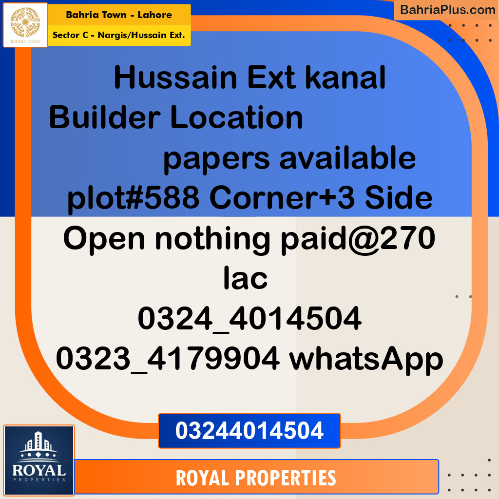Residential Plot for Sale in Sector C - Nargis/Hussain Ext. -  Bahria Town, Lahore - (BP-246282)