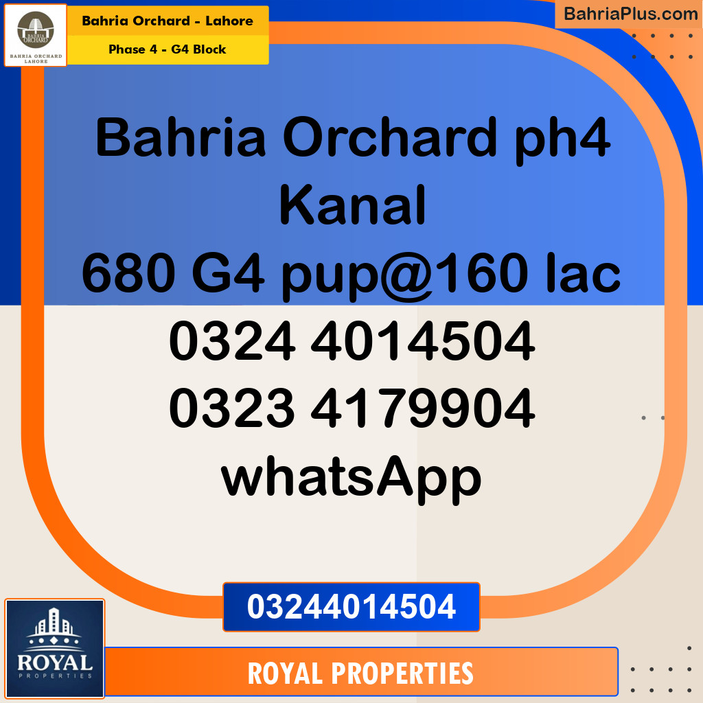 Residential Plot for Sale in Phase 4 - G4 Block - Bahria Orchard, Lahore - (BP-246285)