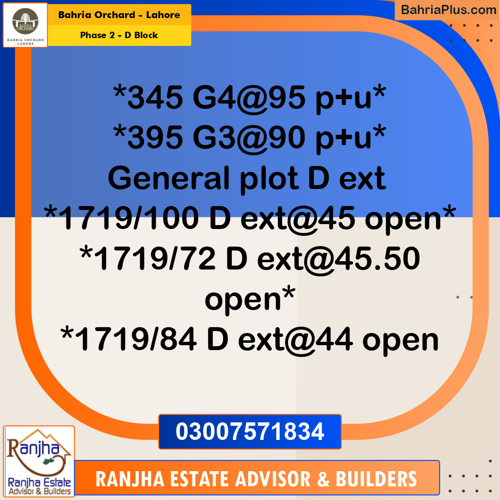 5 Marla Residential Plot for Sale in Phase 2 - D Block -  Bahria Orchard, Lahore - (BP-246291)