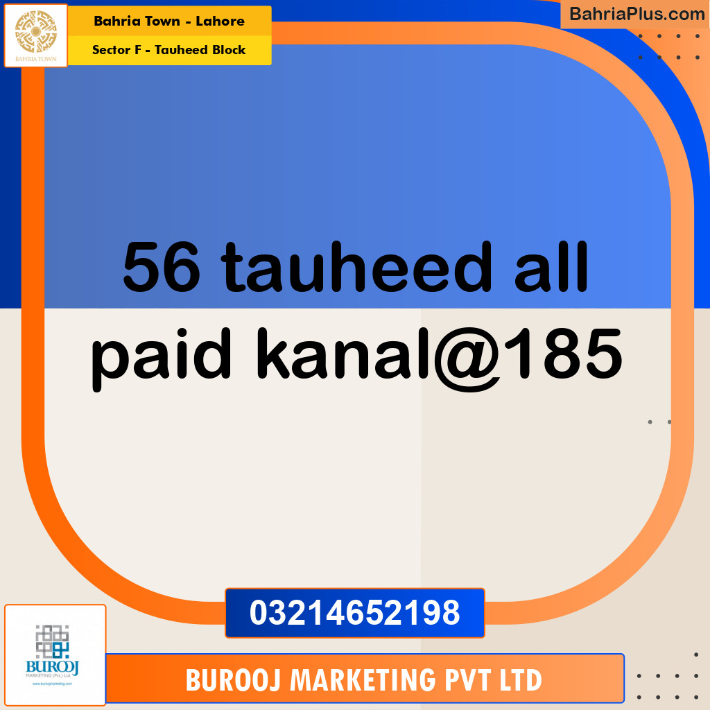 1 Kanal Residential Plot for Sale in Sector F - Tauheed Block -  Bahria Town, Lahore - (BP-246295)