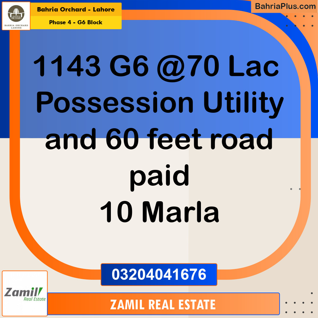 10 Marla Residential Plot for Sale in Phase 4 - G6 Block -  Bahria Orchard, Lahore - (BP-246323)