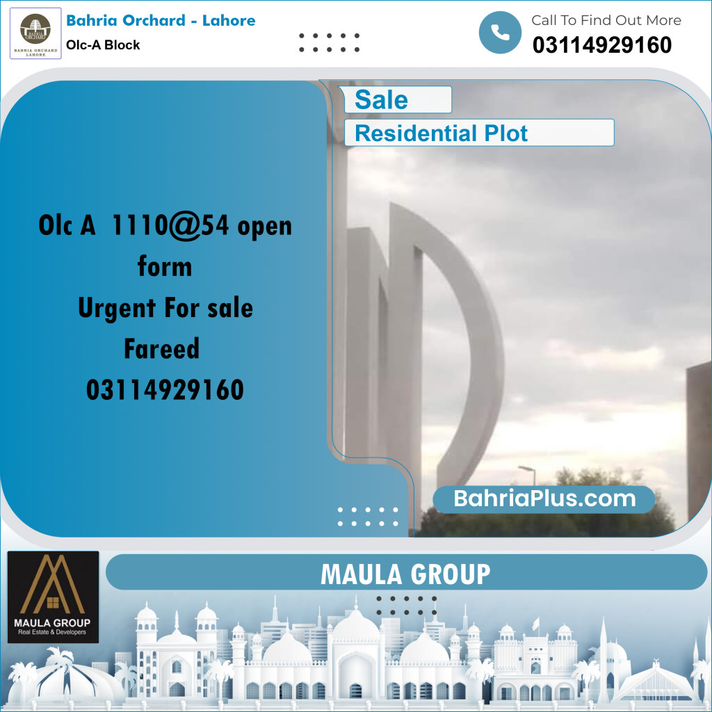 5 Marla Residential Plot for Sale in OLC-A Block -  Bahria Orchard, Lahore - (BP-246359)