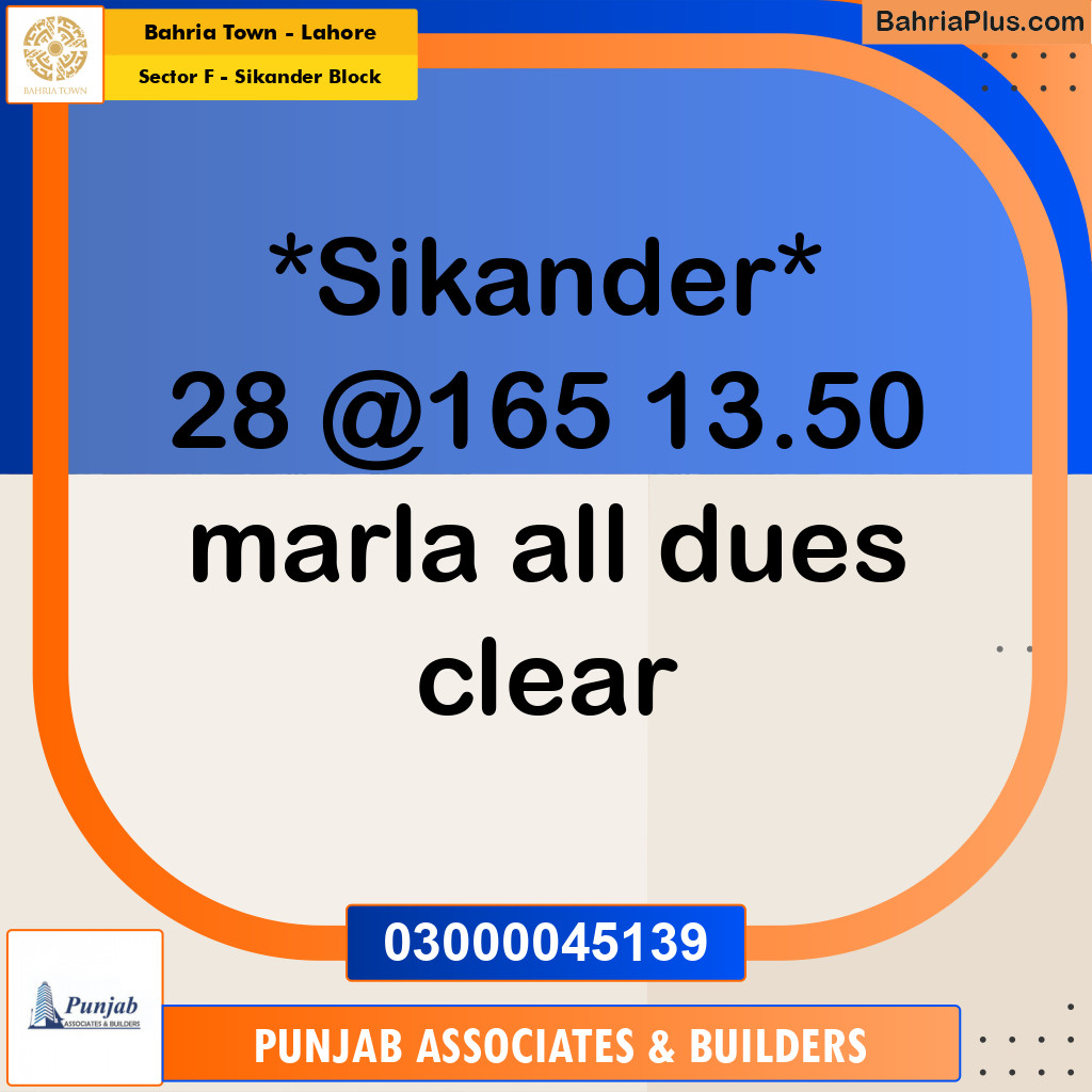 13.5 Marla Residential Plot for Sale in Sector F - Sikander Block -  Bahria Town, Lahore - (BP-246370)