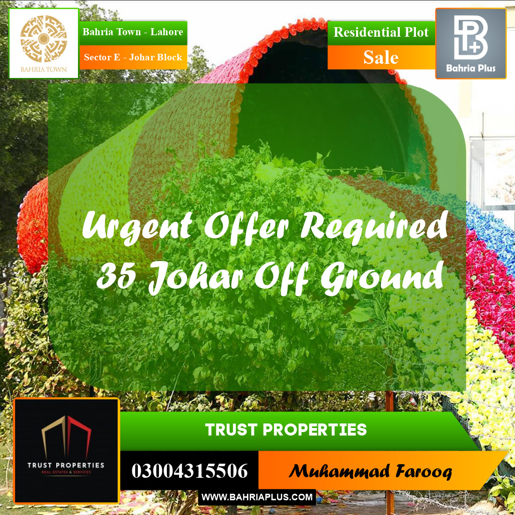 10 Marla Residential Plot for Sale in Sector E - Johar Block -  Bahria Town, Lahore - (BP-246473)