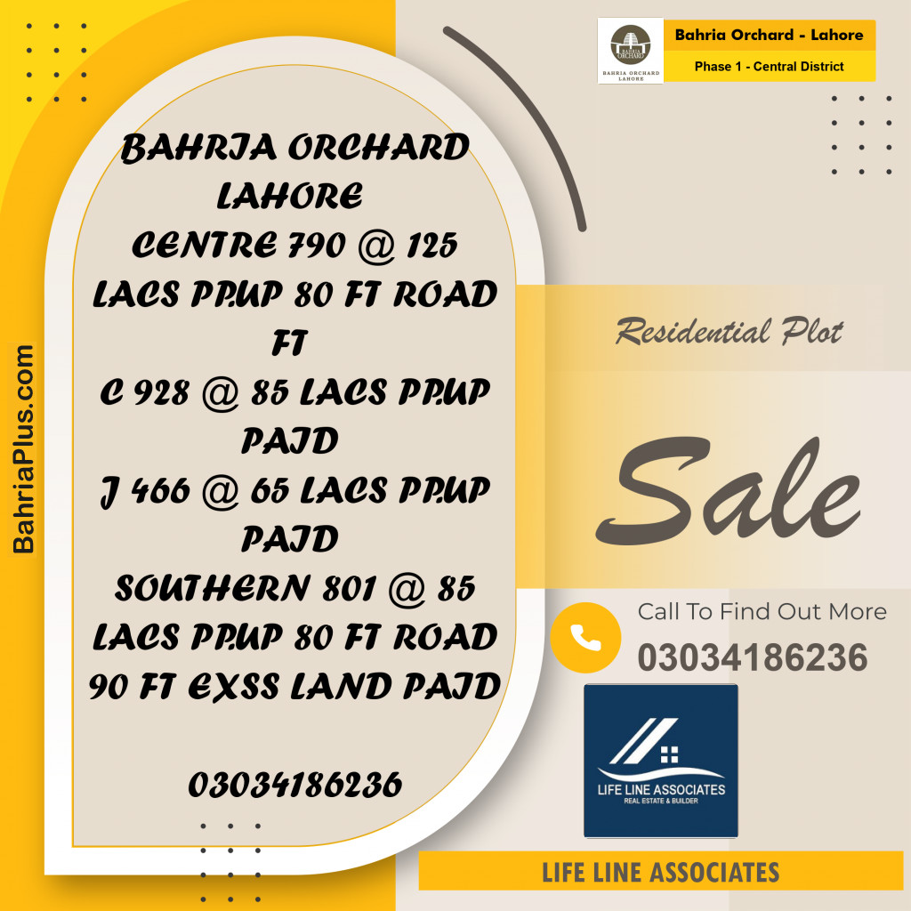 10 Marla Residential Plot for Sale in Phase 1 - Central District -  Bahria Orchard, Lahore - (BP-246474)