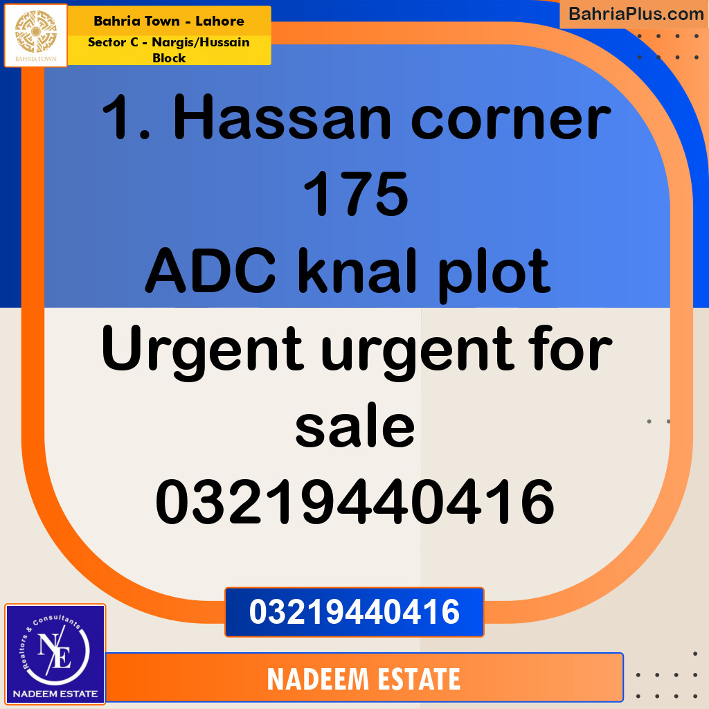 Residential Plot for Sale in Sector C - Nargis/Hussain Block -  Bahria Town, Lahore - (BP-246502)