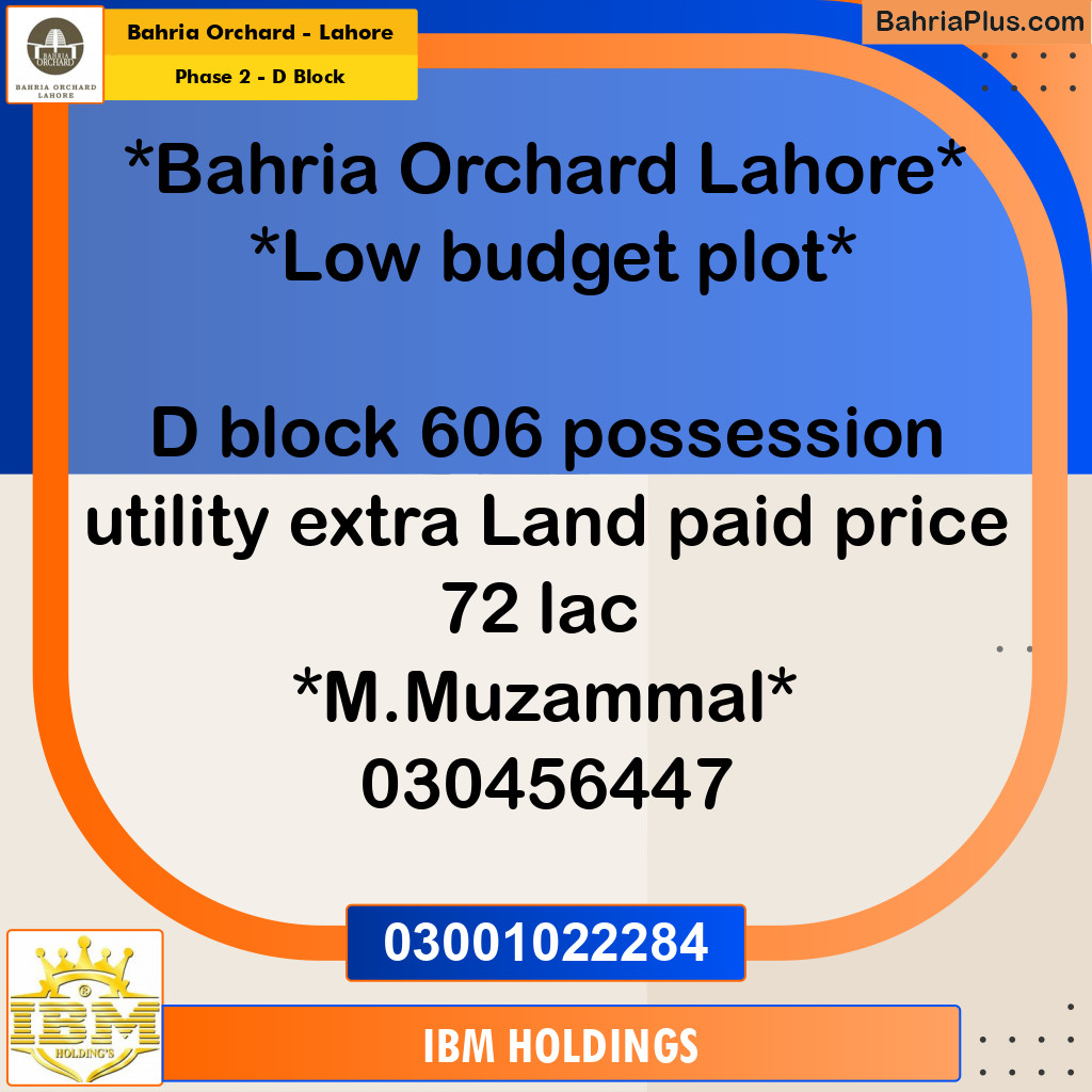 Residential Plot for Sale in Phase 2 - D Block -  Bahria Orchard, Lahore - (BP-246512)