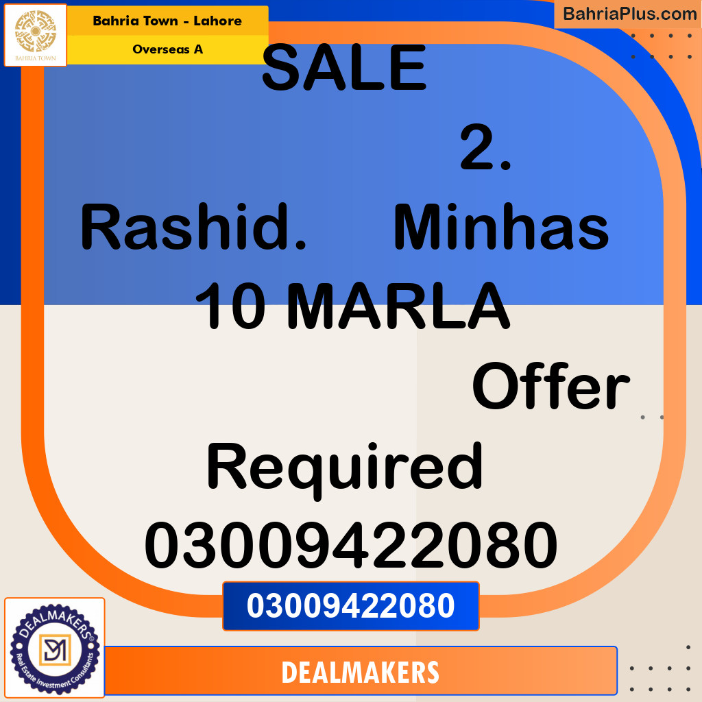 10 Marla Residential Plot for Sale in Overseas A -  Bahria Town, Lahore - (BP-246518)