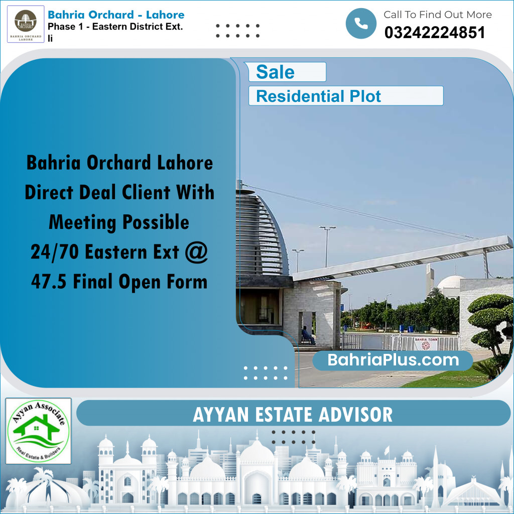 5 Marla Residential Plot for Sale in Phase 1 - Eastern District Ext. II - Bahria Orchard, Lahore - (BP-246533)