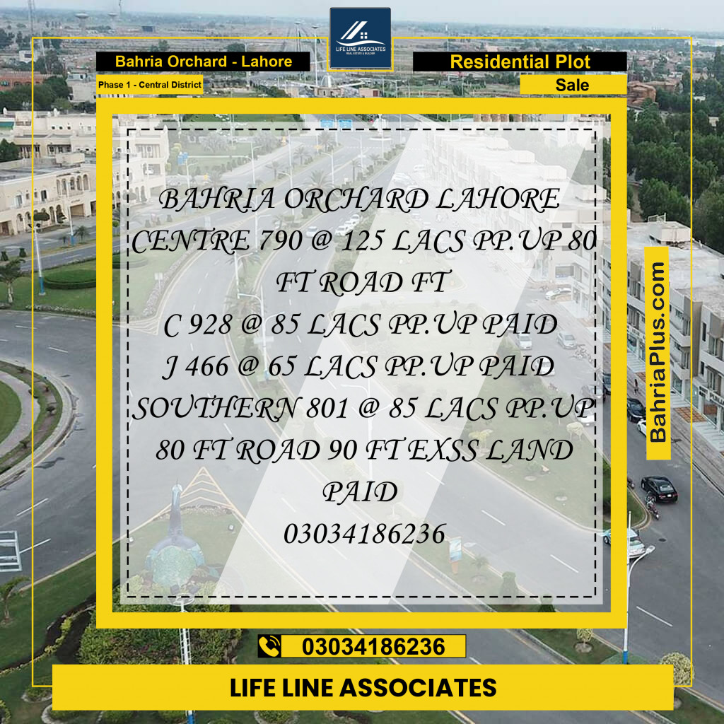 10 Marla Residential Plot for Sale in Phase 1 - Central District -  Bahria Orchard, Lahore - (BP-246597)