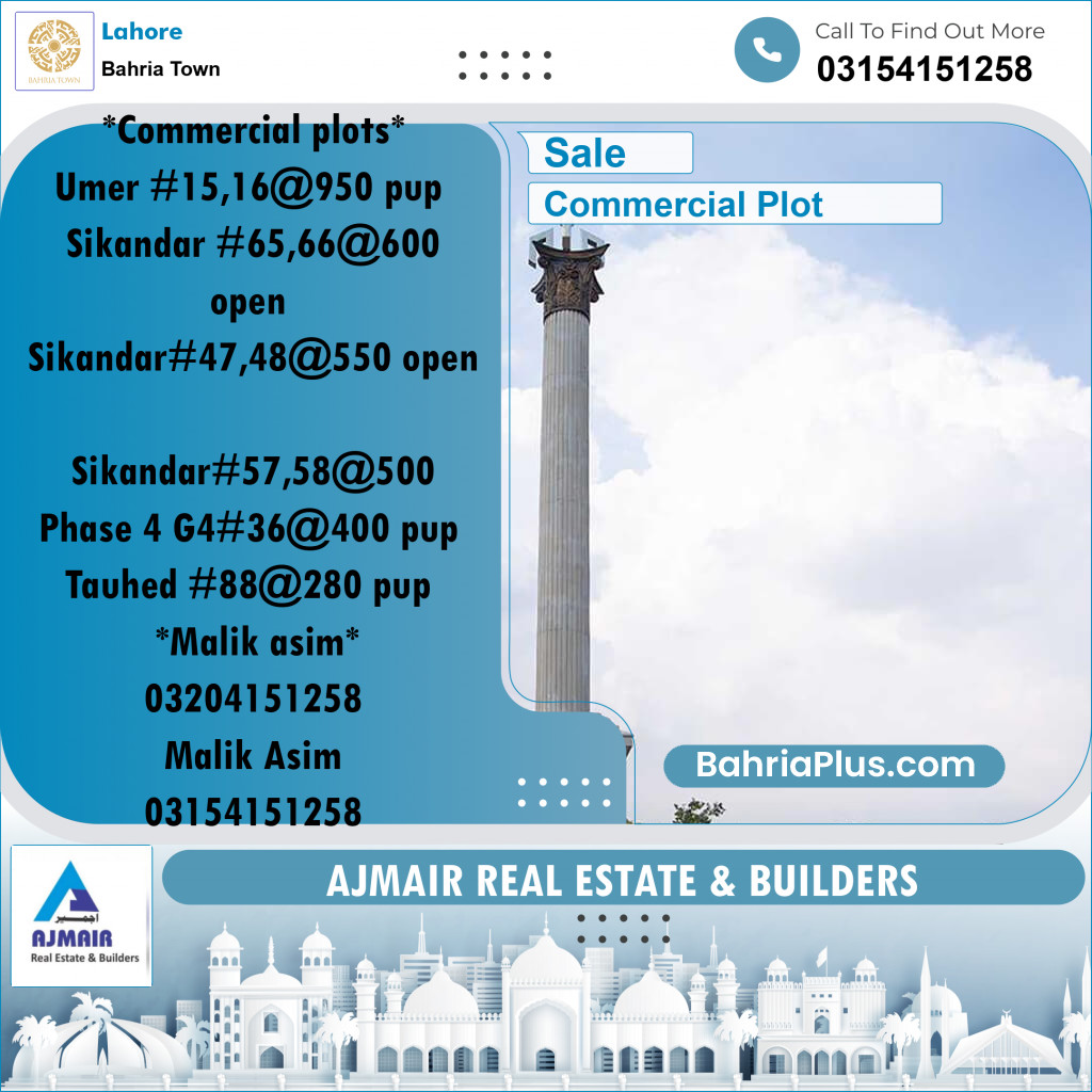 Commercial Plot for Sale in Bahria Town, Lahore - (BP-246625)