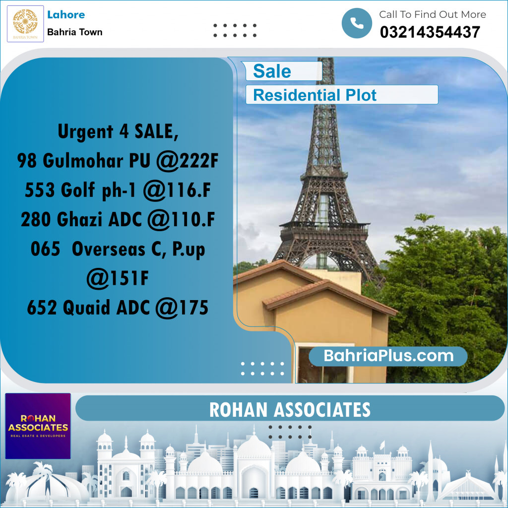 10 Marla Residential Plot for Sale in Bahria Town, Lahore - (BP-246626)