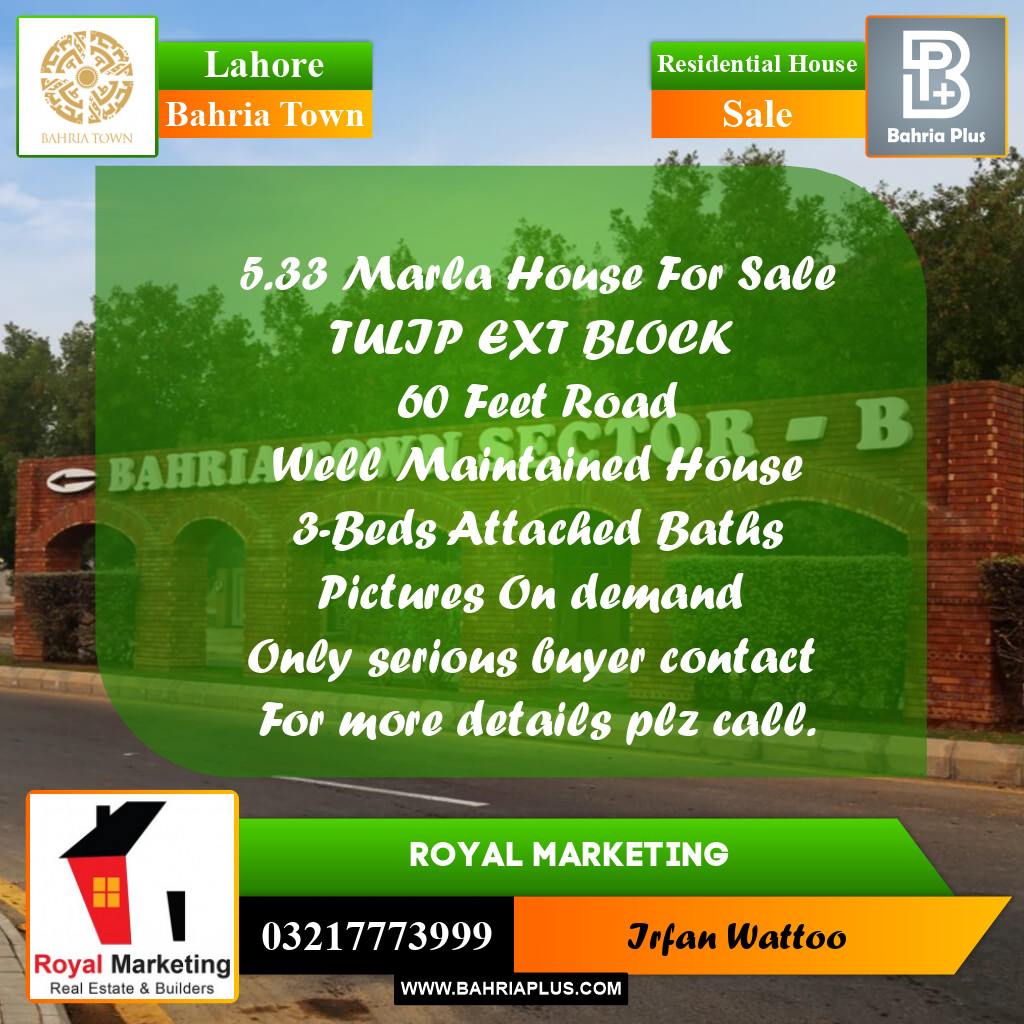 Residential House for Sale in Bahria Town, Lahore - (BP-246627)