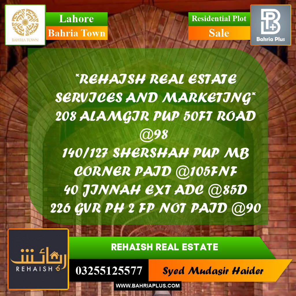 Residential Plot for Sale in Bahria Town, Lahore - (BP-246630)