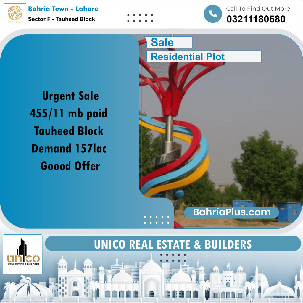 10 Marla Residential Plot for Sale in Sector F - Tauheed Block -  Bahria Town, Lahore - (BP-246665)