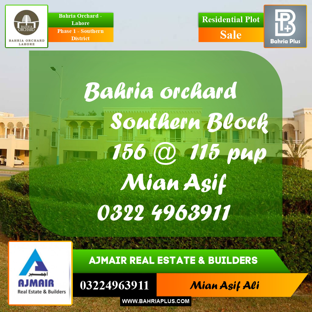 Residential Plot for Sale in Phase 1 - Southern District -  Bahria Orchard, Lahore - (BP-246690)