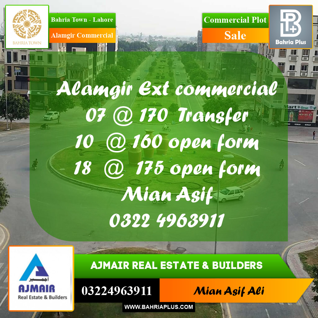 Commercial Plot for Sale in Alamgir Commercial - Bahria Town, Lahore - (BP-246700)