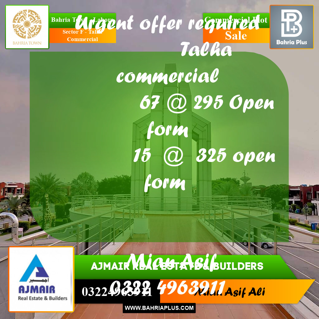 Commercial Plot for Sale in Sector F - Talha Commercial -  Bahria Town, Lahore - (BP-246703)