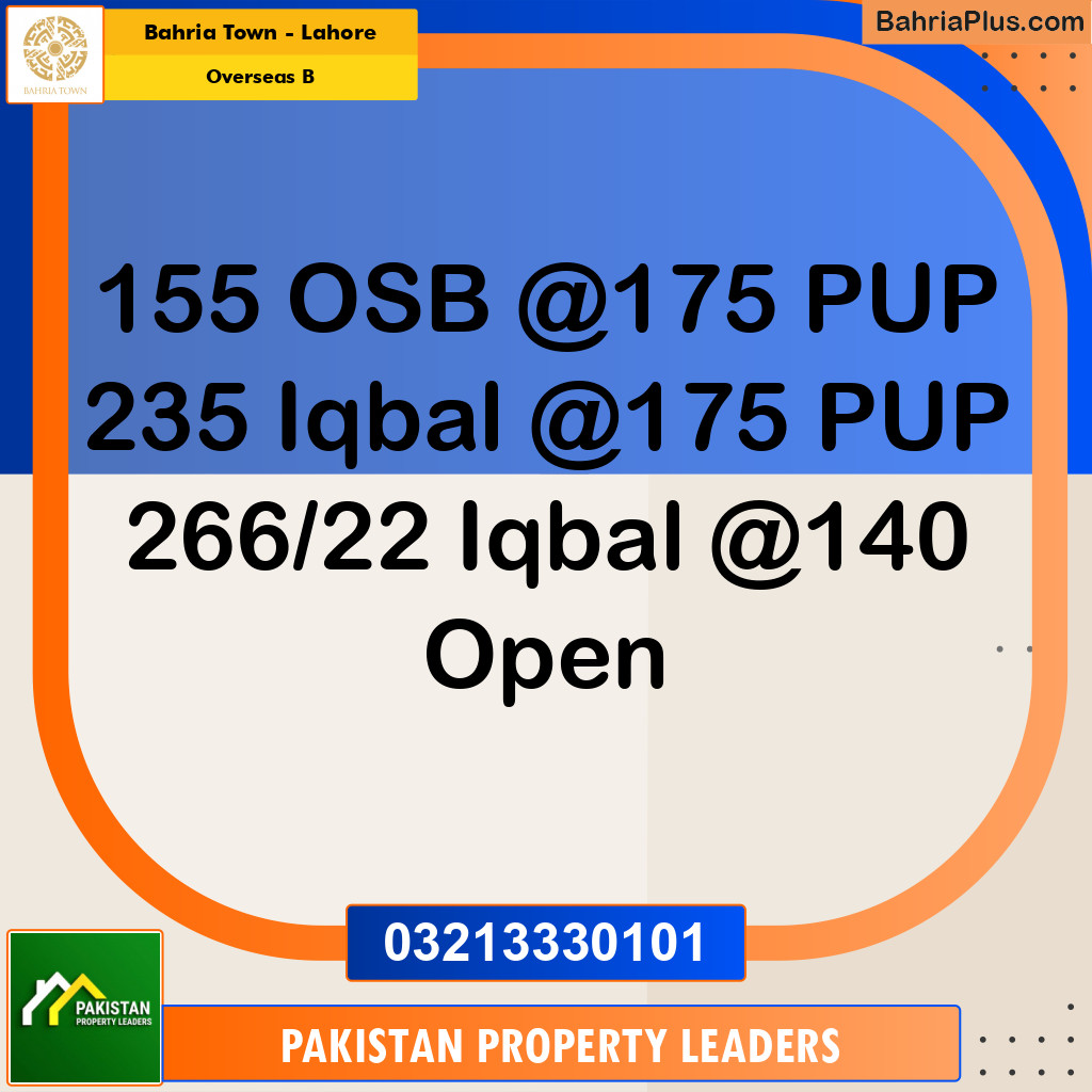 10 Marla Residential Plot for Sale in Overseas B -  Bahria Town, Lahore - (BP-246704)