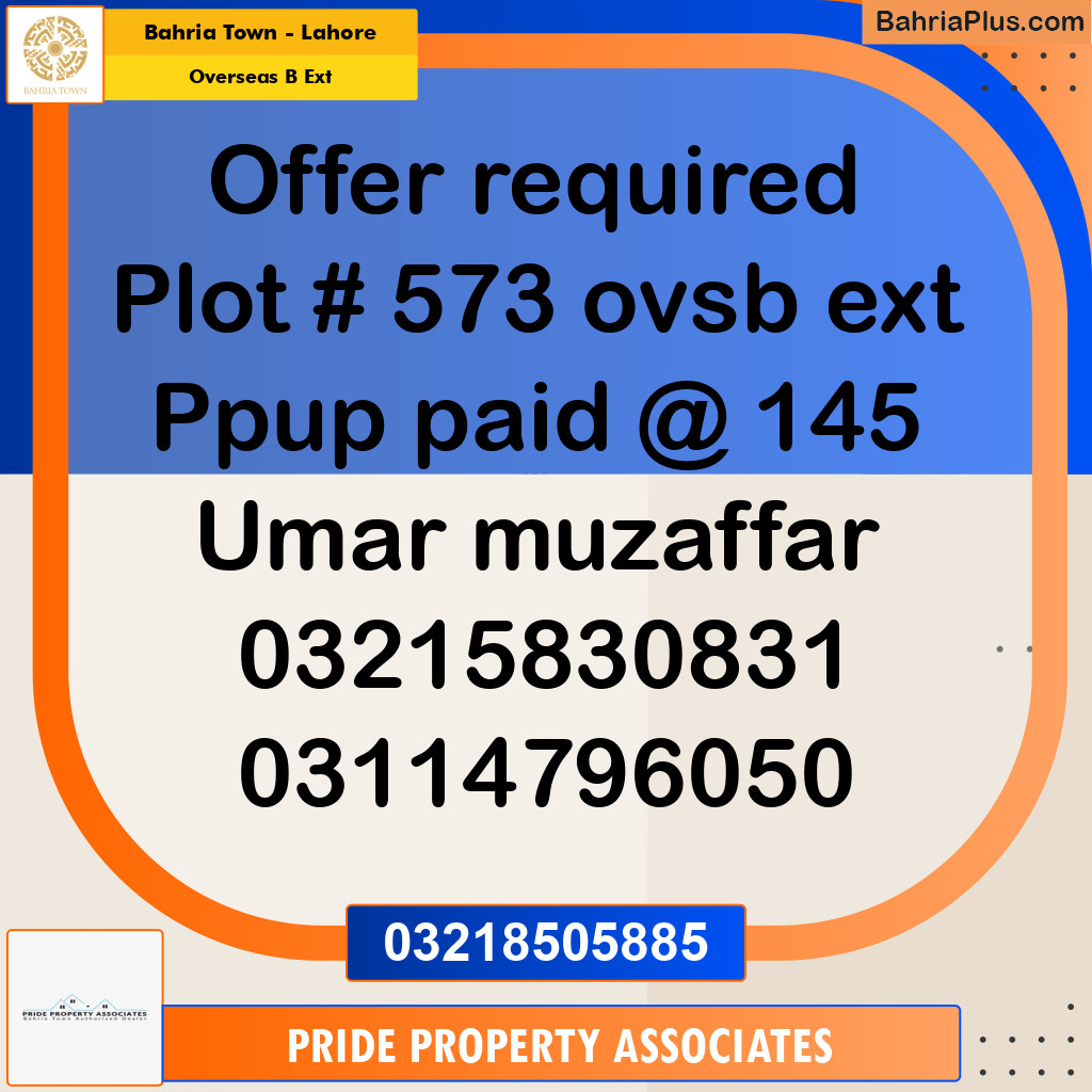10 Marla Residential Plot for Sale in Overseas B Ext - Bahria Town, Lahore - (BP-246729)
