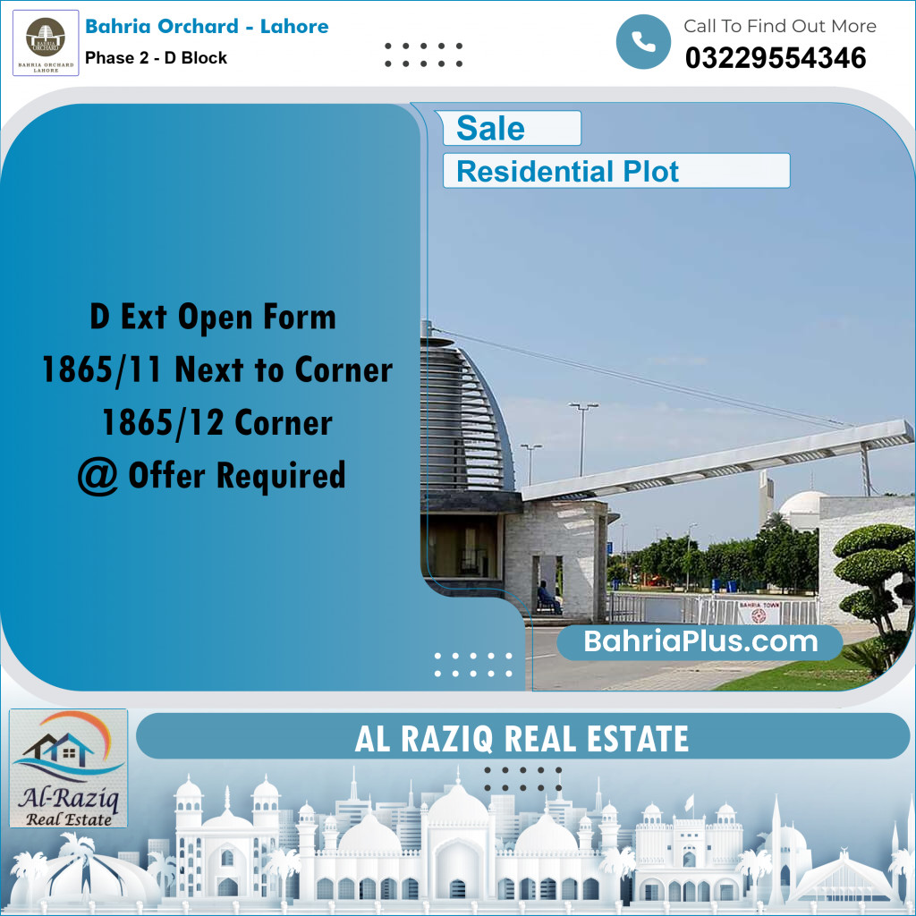 8 Marla Residential Plot for Sale in Phase 2 - D Block -  Bahria Orchard, Lahore - (BP-246733)