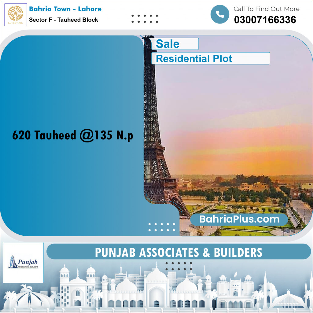 Residential Plot for Sale in Sector F - Tauheed Block -  Bahria Town, Lahore - (BP-246760)