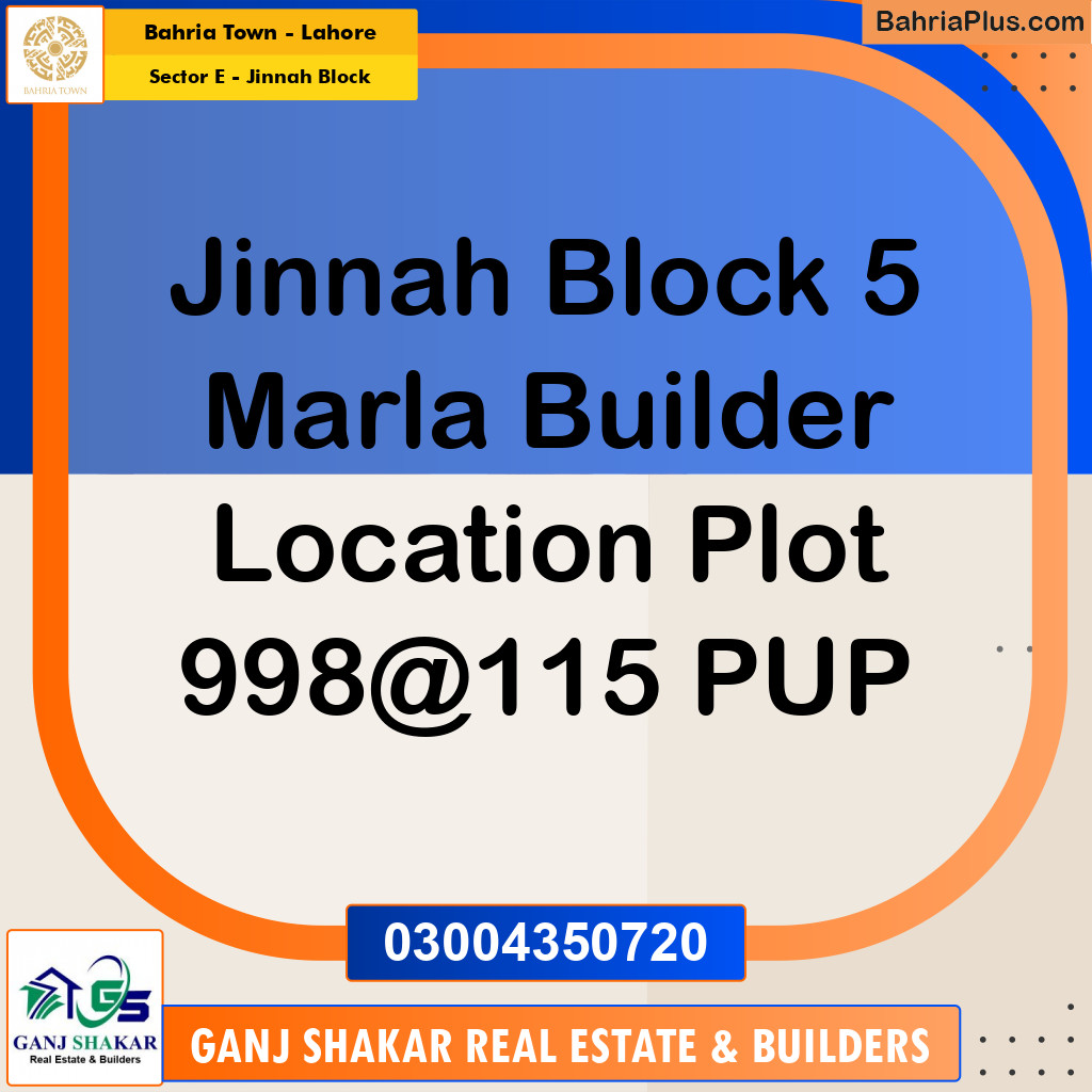 5 Marla Residential Plot for Sale in Sector E - Jinnah Block -  Bahria Town, Lahore - (BP-246814)