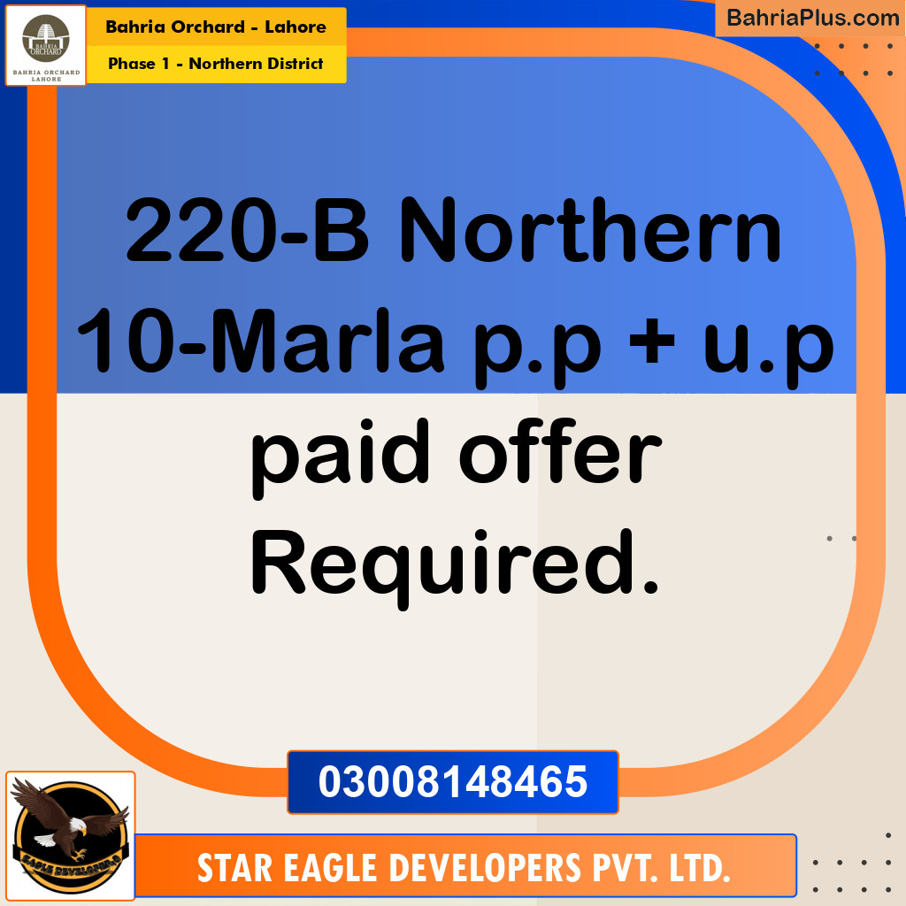 10 Marla Residential Plot for Sale in Phase 1 - Northern District -  Bahria Orchard, Lahore - (BP-246838)
