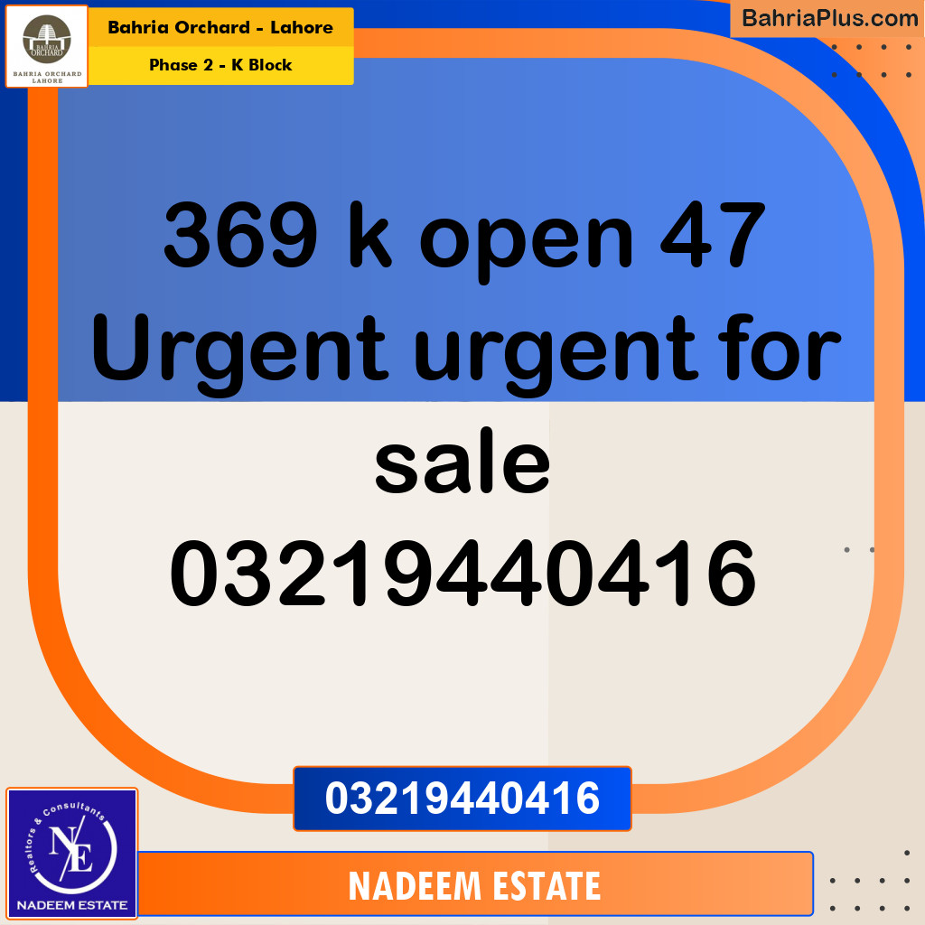 Residential Plot for Sale in Phase 2 - K Block -  Bahria Orchard, Lahore - (BP-246900)