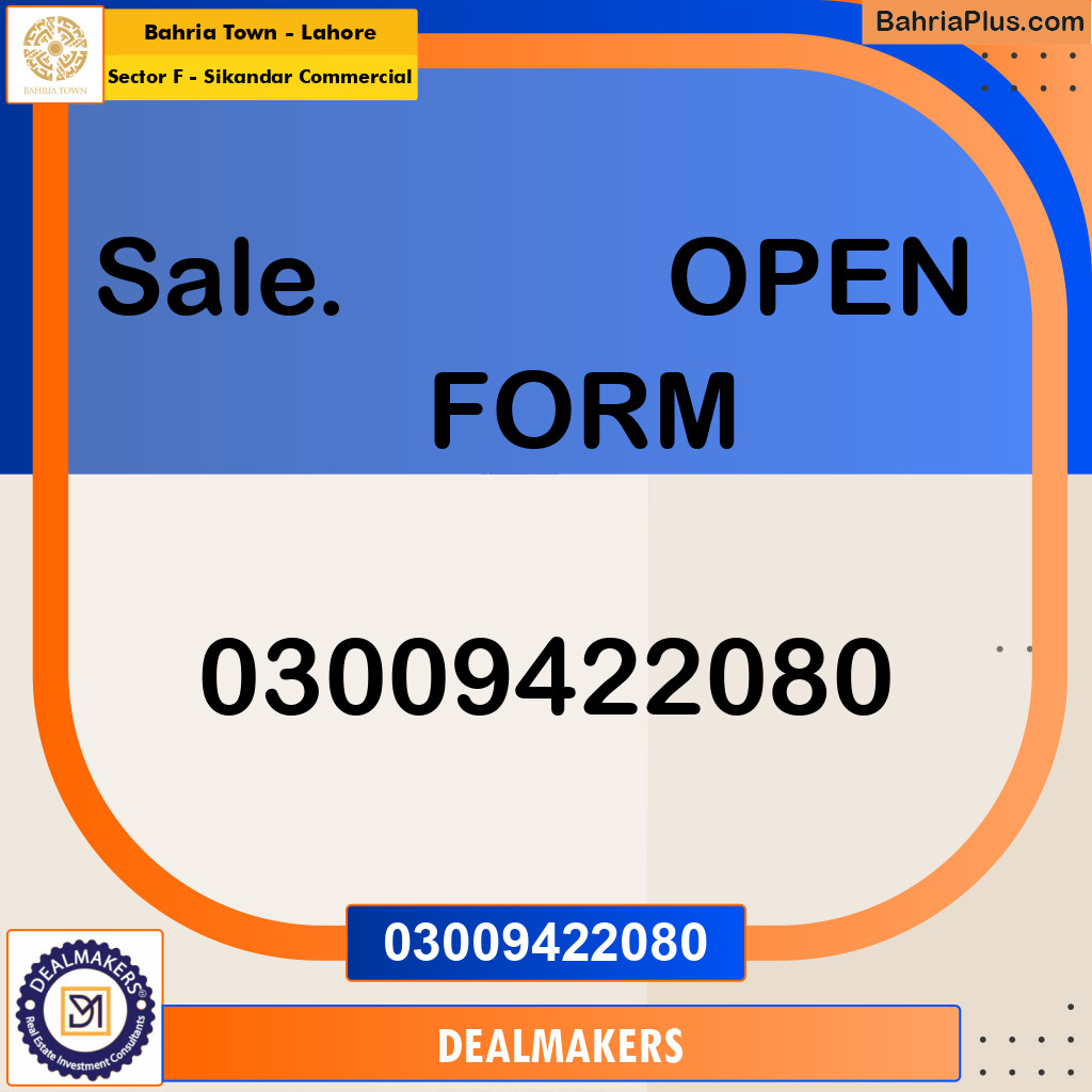 5 Marla Commercial Plot for Sale in Sector F - Sikandar Commercial -  Bahria Town, Lahore - (BP-246911)